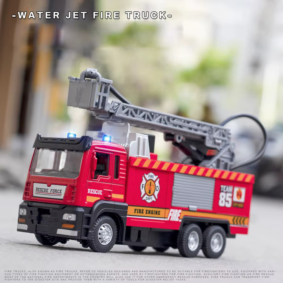 CONUSEA Feuerwehrauto Spielzeug aus Metall mit Wasser-Spray-Funktion, Licht und Sound in Rot - Bild 5
