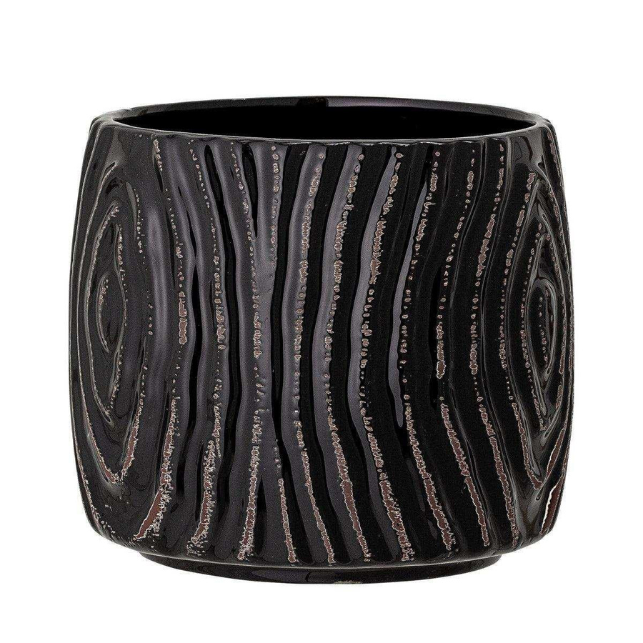 Bloomingville Blumentopf Hena aus Keramik in Schwarz mit Rillenmuster, Höhe: 12 cm - Bild 1