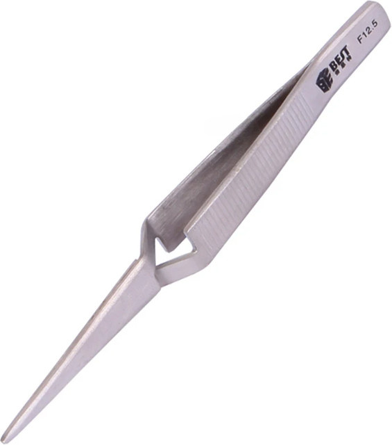 BES Präzisionspinzette aus Edelstahl mit Cross Lock und Rückwärtsbewegung, Farbe: Silber, Länge: 121 mm - Bild 1