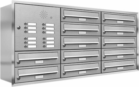 AL Briefkasten-System für 12 Parteien zur Unterputzmontage, Farbe: Silber, B/H/T: 153,129 x 61,5 x 27,5 cm - Bild 1