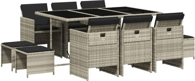 vidaXL 11-teilige Garten-Essgruppe aus Poly Rattan mit Kissen und Hartglas in Anthrazit - Bild 1