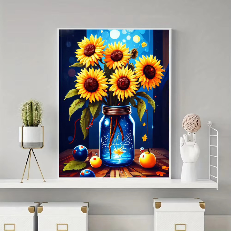 HUACAN 5D Diamantmalerei Set Sonnenblumen im Glas, Multicolour Bastelset mit runden Edelsteinen - Bild 4
