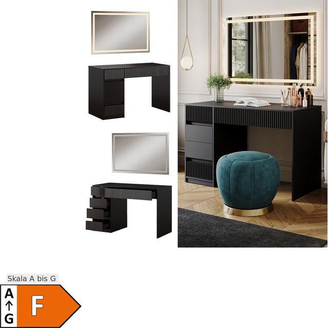 Vicco Schminktisch Omira Schwarz mit LED-Spiegel, Breite: 120 cm, Tiefe: 55 cm, Höhe: 76 cm - Bild 1