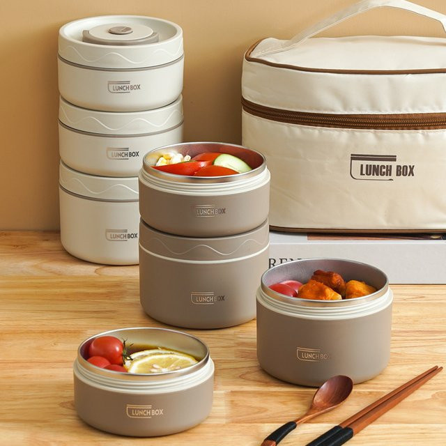 Aixiangru Isolierte Lunchbox aus Edelstahl 304 in Weiß, Runde Mehrschichtige Speisenbox mit Versiegelung - Bild 1