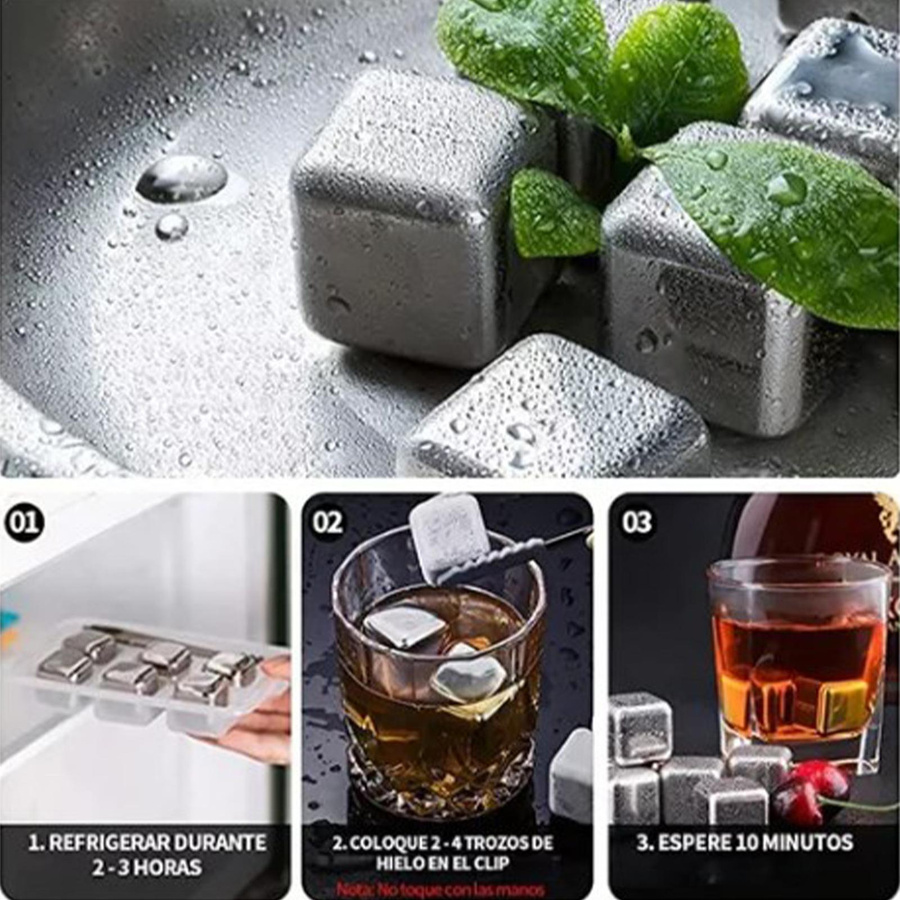 8 Stück mfySpace Metall-Eiswürfel aus 304 Edelstahl in Silber mit Eiswürfelzange für Whiskey und Getränke - Bild 2
