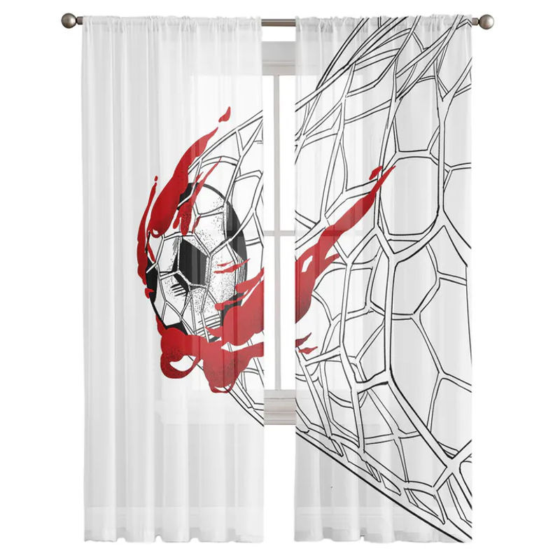 Super Six Fußball Tüll-Vorhang mit dynamischem Flammen-Design in Schwarz und Weiß, transparent, Breite: 135 cm, Höhe: 114 cm - Bild 3