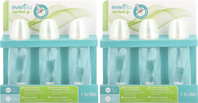 Evenflo Vent+ Twist Babyflaschen mit Anti-Kolik-Ventil, transparent/weiß, 6er Set, 240 ml pro Flasche - Bild 1