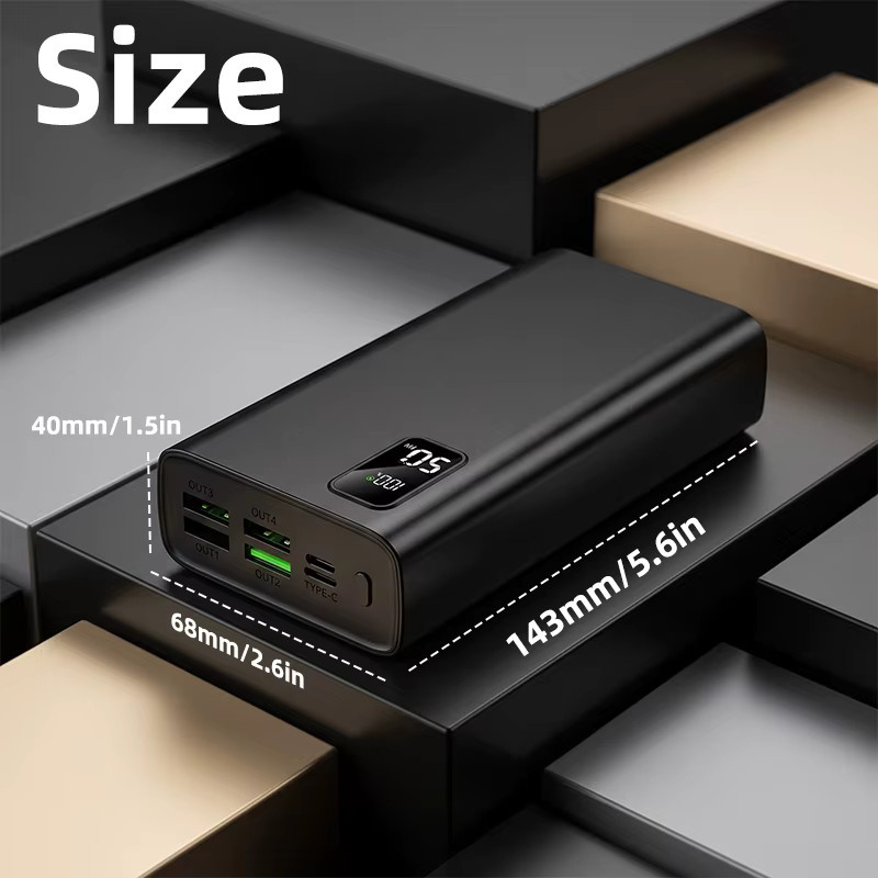 Hinne Hochleistungs-Powerbank mit 50000mAh und 66W Schnellladung, Tragbares Ladegerät mit LED-Digitalanzeige für iOS und Android, verfügbar in Schwarz oder Weiß - Bild 8