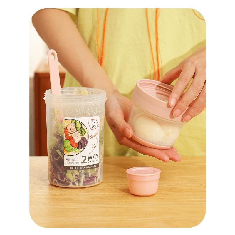 Bento Box Frühstücksbox Set in Rosa mit Gabel, Deckel und Soßenbecher für Müsli, Joghurt oder Salat - Bild 3