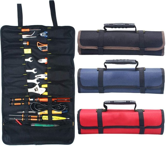 WOZOBUY Roll-Up Werkzeugtasche aus wasserdichtem Canvas mit 22 Taschen, Organizer für Schraubenschlüssel und Elektriker, Orange/Schwarz, B/T/H: 58,5 x 35,5 cm - Bild 1
