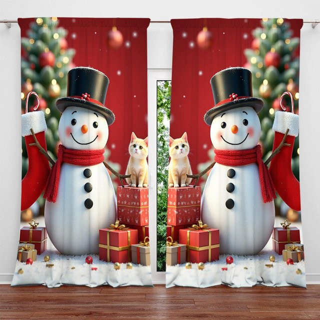 2er-Set Weihnachtsmann Vorhang für Weihnachtsdekoration, braun, B: 52,5 cm, H: 116 cm - Bild 1