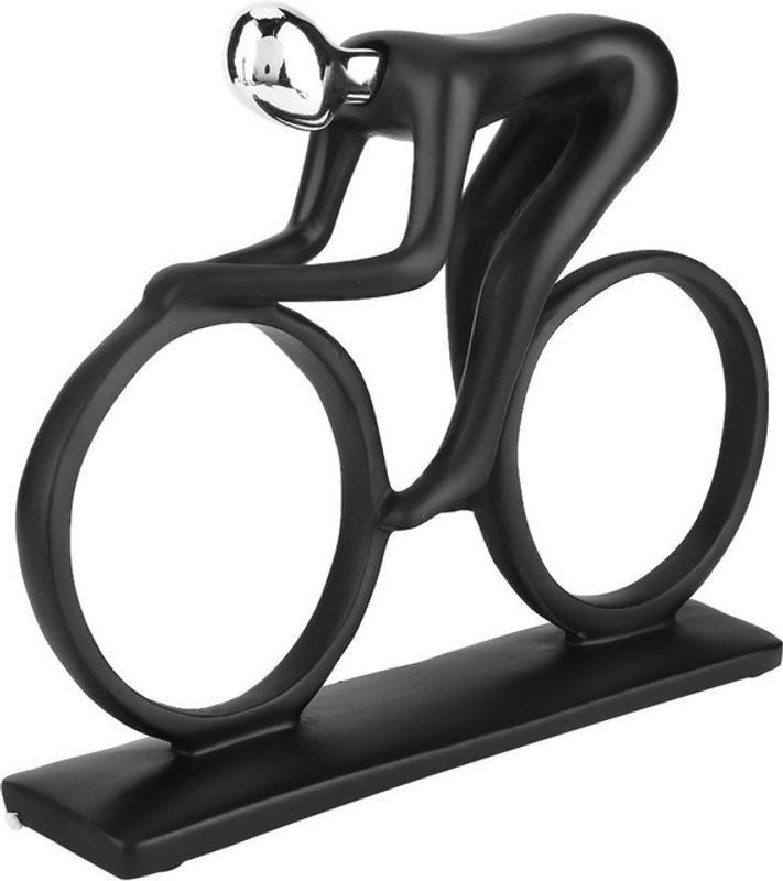 Igeteck Moderne Abstrakte Skulptur Radfahrer aus Kunstharz in Schwarz, Höhe: 20.5 cm, Breite: 16.5 cm, Tiefe: 16.5 cm - Bild 1