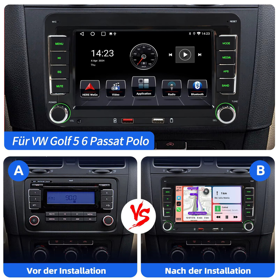 MOPECT 7-Zoll Doppel-DIN Autoradio mit CarPlay, Android Auto und Bluetooth in Schwarz für Volkswagen VW Golf Passat JETTA sowie Skoda und SEAT - Bild 3