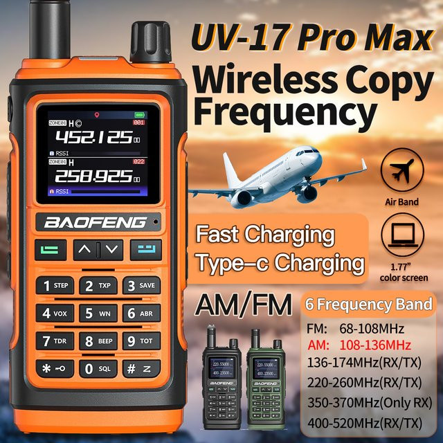 Baofeng Handfunkgerät UV-17 Multiband Drahtloses Frequenzkopieren NOAA FM mit USB-C Ladegerät in Grün - Bild 1