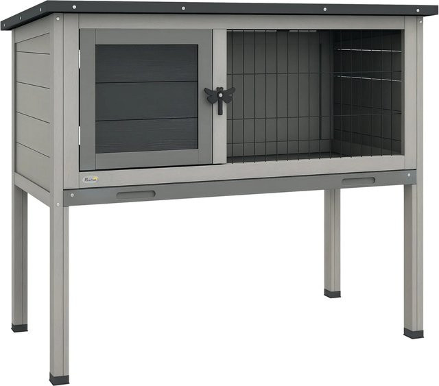 PawHut Kaninchenstall aus Tannenholz in Grau und Schwarz, B/T/H: 84 x 43 x 70 cm - Bild 1
