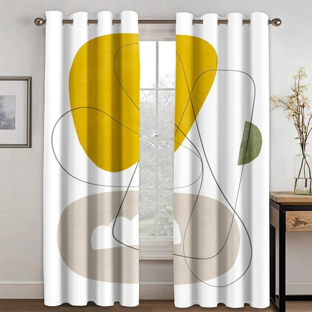 Yiran Furniture Boho Fenstervorhänge mit abstraktem geometrischem Design, 2er-Set, halbtransparent, Mehrfarbig, B: 100 cm, H: 160 cm - Bild 1