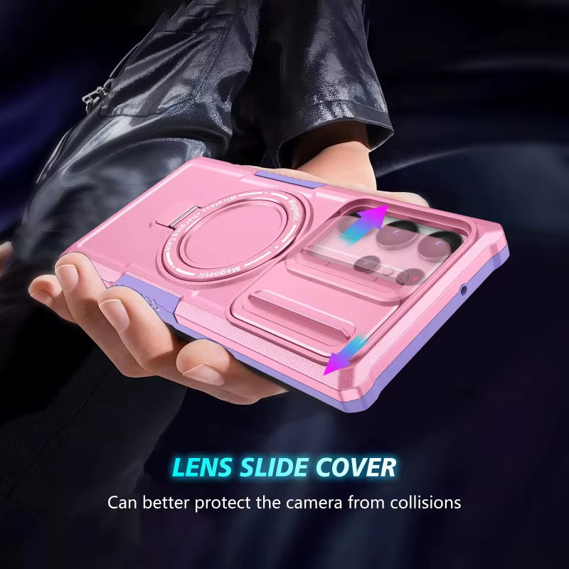 Magnetische Hybrid-Rüstungshülle für Samsung Galaxy S25 S24 S23 S22 Ultra Plus FE und Note 20 mit Autohalterung und kabelloser Ladefunktion in Weiß oder Pink - Bild 5