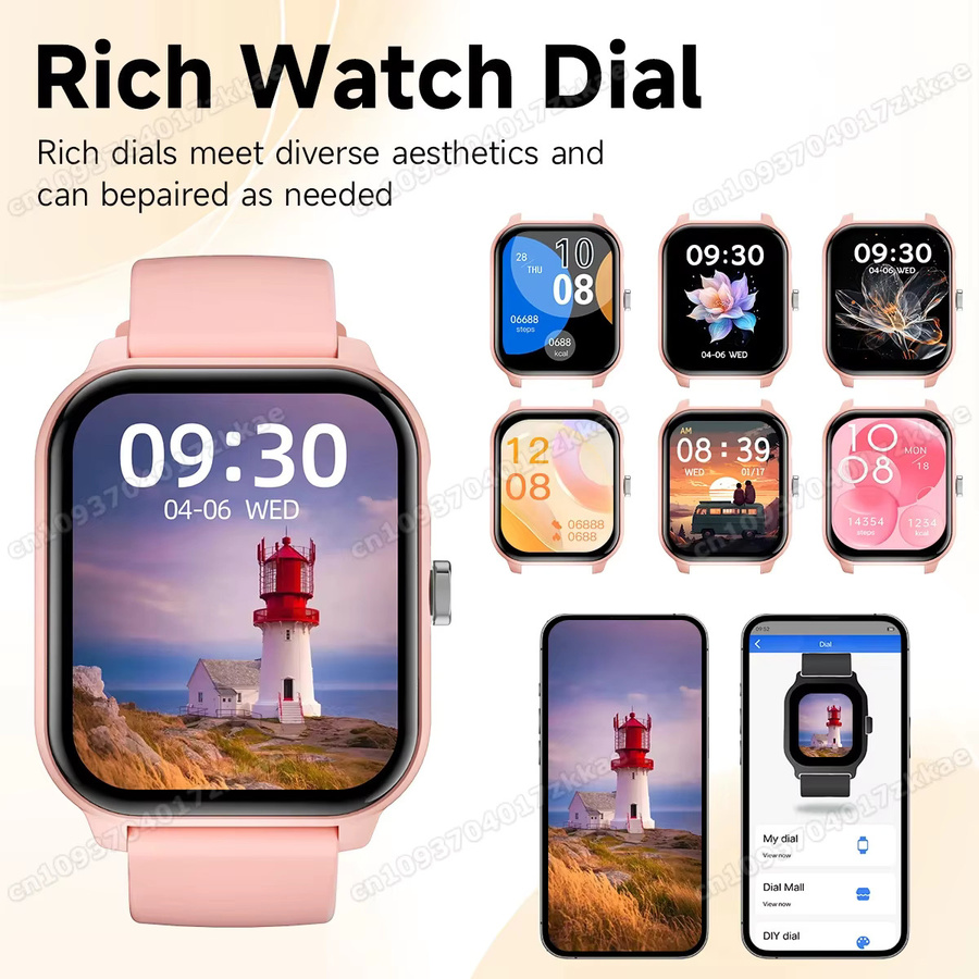 tranyago Smartwatch, 1,83'', Pink, Silikon, Bluetooth, Rechteckig - Bild 5