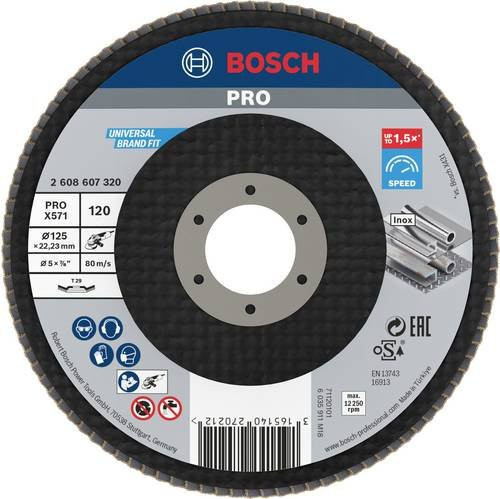 Bosch Fächerschleifscheibe X571 für Metall, Durchmesser: 125 mm, Bohrungs-Ø: 22,23 mm, Körnung: 120, Farbe: Schwarz - Bild 1
