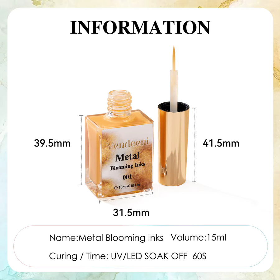 Vendeeni Metallic Marble Ink Nail Art Blooming Gel, Unisex - Bild 2