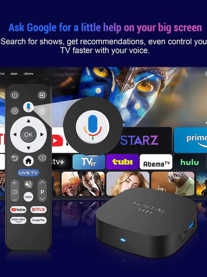 HOMEFISH Smart TV Box T1+ Media Streamer mit Android 14, 4K Ultra HD, WiFi 6 und Bluetooth 5.4, Schwarz - Bild 2