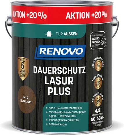 RENOVO Dauerschutzlasur PLUS Holzlasur Nussbaum Braun, 4,8 l - Bild 1