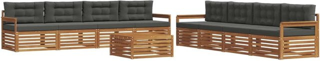 vidaXL Outdoor-Sofagarnitur 9-teilig aus massivem Akazienholz mit Kissen in Anthrazit und Natur - Bild 1