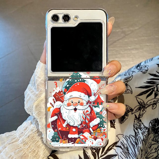 Weihnachtsmann gemusterte faltbare Handyhülle für Samsung Galaxy Z Flip 6 5G 5 Flip 5 4 Flip 4 3 Flip 3, Transparent/Multicolor, Hard PC Clear Cover - Bild 1