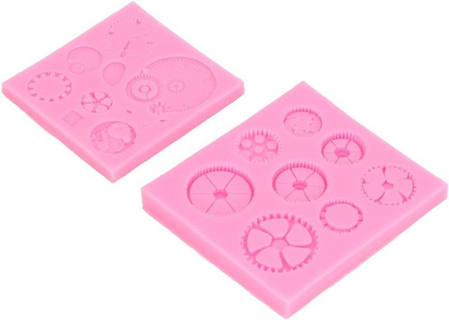 Igeteck Silikonform Zahnräder im Punk Stil für Fondant und Kuchen, 2 Stück, Pink - Bild 1