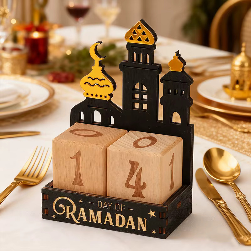 ZQNYCY Ramadan-Countdown-Kalender 2026 aus Holz in Schwarz als islamische Tischdekoration für Eid Mubarak - Bild 2