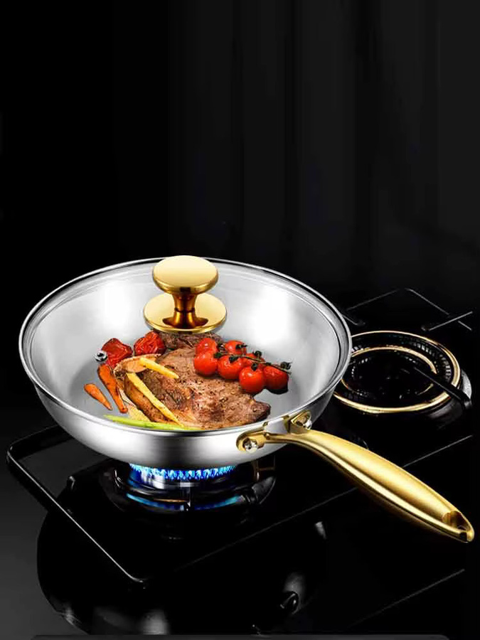 KEMORELA 3-teiliges Wok-Pfannen-Set aus 316 Edelstahl in Gold mit Antihaftbeschichtung - Bild 4