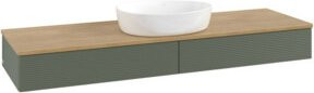 V&B Waschtischunterschrank Antao mit Frontstruktur in Eiche Honig und Grün, B: 160 cm, T: 50 cm - Bild 1