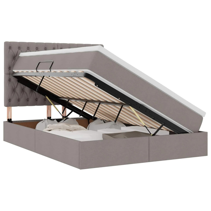vidaXL Stauraumbett mit Matratze in Taupe aus Kunstleder, B/T/H: 140 x 200 x 28 cm - Bild 2