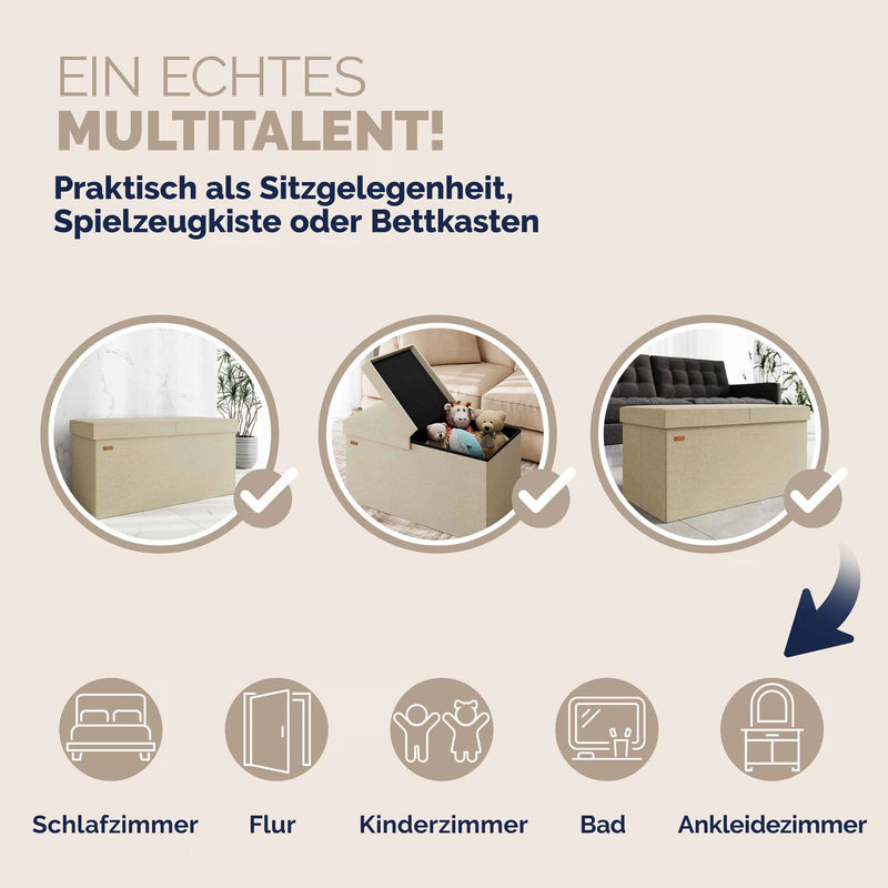 Casaria Sitzbank mit Klappdeckel in Beige, B/T/H: 76 x 38 x 38 cm - Bild 5