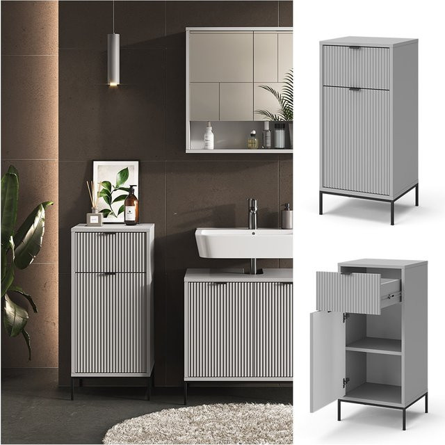 Vicco Midischrank Eliza Badschrank Grau B: 40 cm, H: 87 cm mit Tür und Schubfach - Bild 1