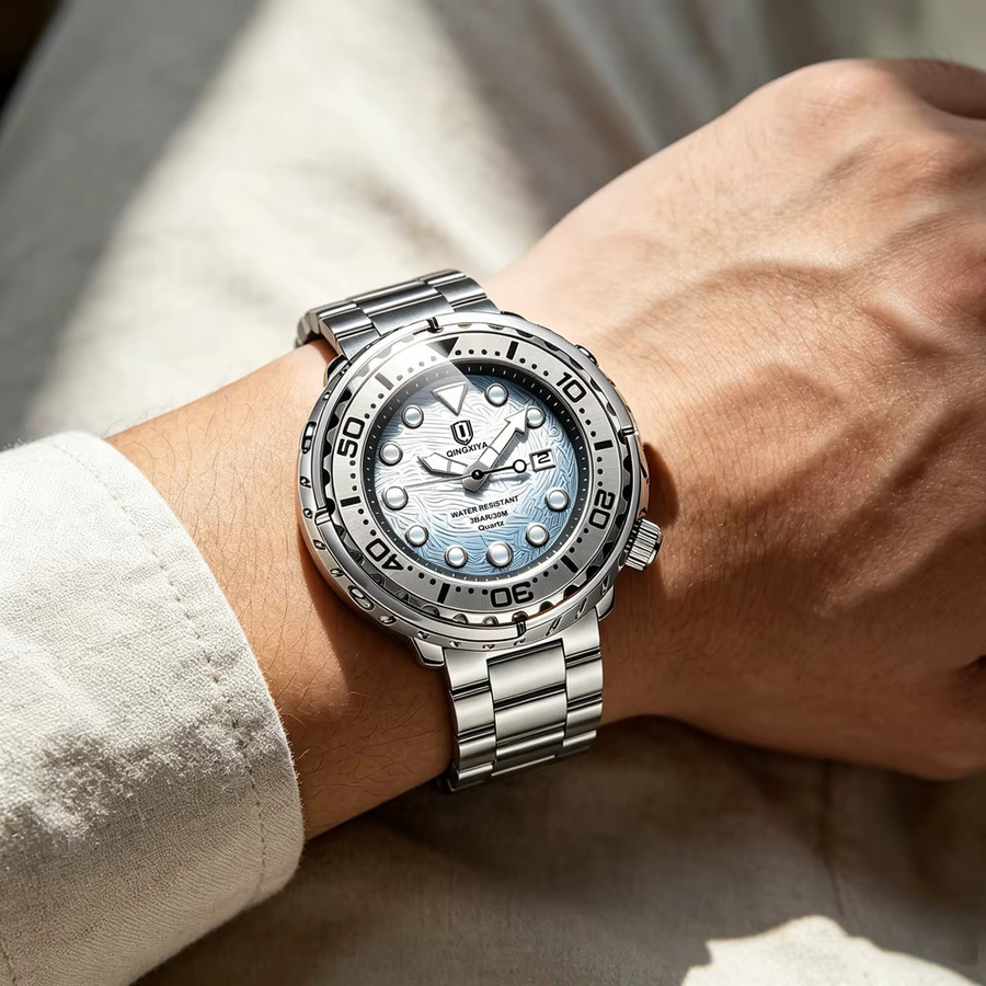 QINGXIYA Armbanduhr, Quarz, Edelstahl, Blau, Herren - Bild 4