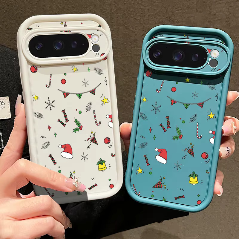 MOESOE Handyhülle mit Weihnachtsmuster für Google Pixel 8 9 Pro 8A 7A 9 Pro XL, stoßfeste TPU-Silikon-Schutzhülle in Multicolor und Beige - Bild 2