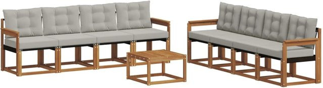 vidaXL Outdoor-Sofagarnitur 9-tlg. aus Akazienholz und Textilene in Natur und Grau mit Kissen - Bild 1