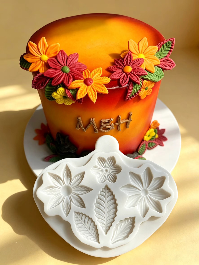 HANDLIFE Silikon-Zuckergussform Blumen und Blätter für Schokolade, Cupcakes und Fondant in Grau und Weiß - Bild 4