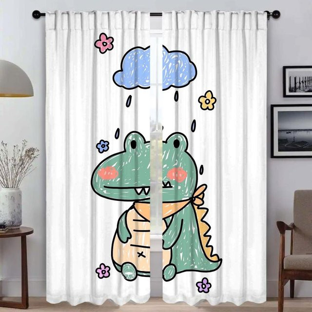 Dinosaurier Verdunkelungsvorhang für Wohnzimmer und Schlafzimmer, 2er-Set, Weiß, Breite: 50 cm, Höhe: 70 cm - Bild 1