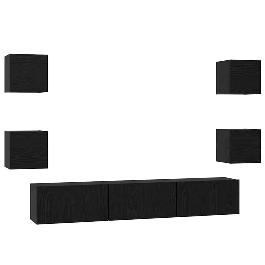 vidaXL TV-Schrankset 7-teilig modern in Schwarz und Eichen-Optik aus Holzwerkstoff für dein Wohnzimmer - Bild 2