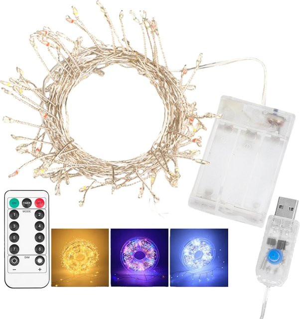 XUNATA LED Feuerwerkskörper Lichterkette mit Fernbedienung, USB und Batteriebetrieben, transparente Draht-Girlande für Hochzeitsdekoration - Bild 1