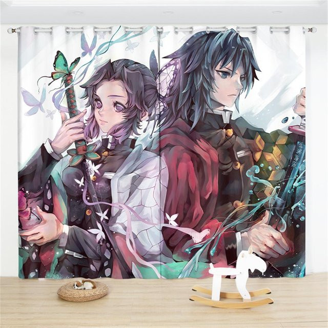 Demon Slayer Verdunkelungsvorhänge von A Family Of Home Textiles mit Shinobu und Giyuu, 2 Paneele, Multicolour, B: 140 cm, H: 160 cm - Bild 1