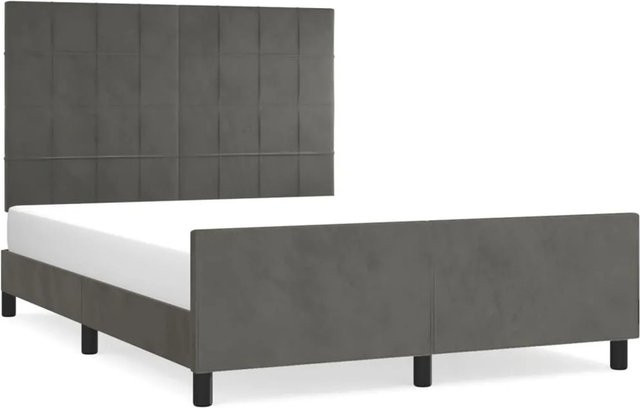 vidaXL Bettgestell mit Kopfteil aus Samt in Dunkelgrau, B/T/H: 140 x 190 x 128 cm - Bild 1