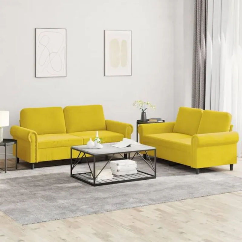 2-tlg. Sofagarnitur mit Kissen von vidaxl in Gelb aus Samt und Metall im modernen Design - Bild 1