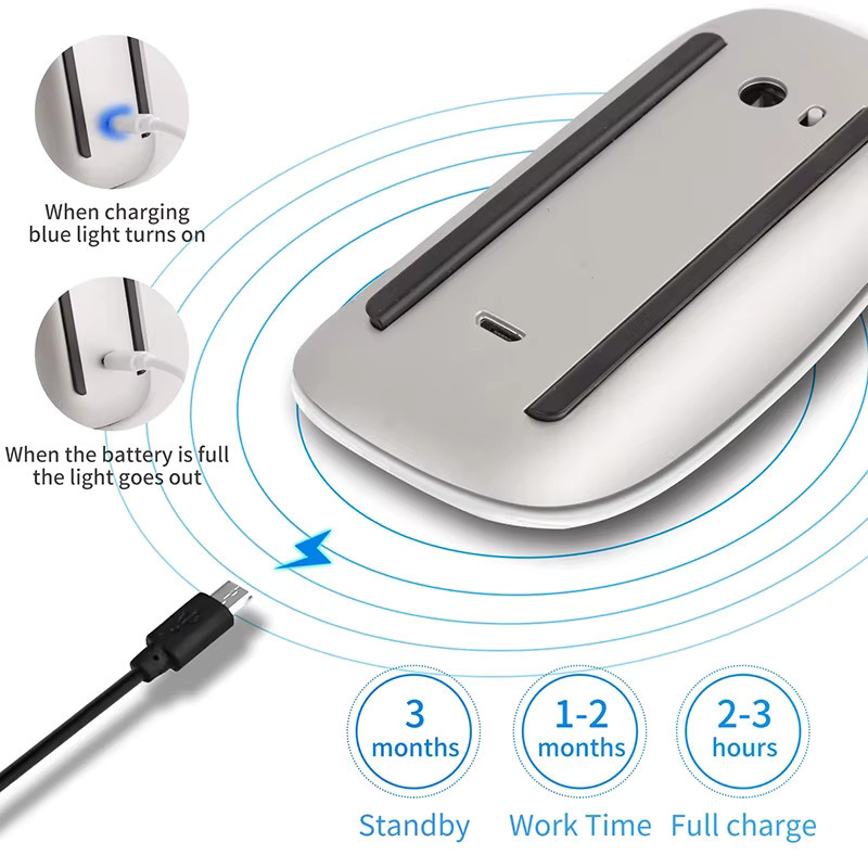 DIXSG Kabellose Dual-Modus Maus mit Bluetooth und Touch-Funktion, schlankes und ergonomisches Design, wiederaufladbar, Farbe: Weiß - Bild 4