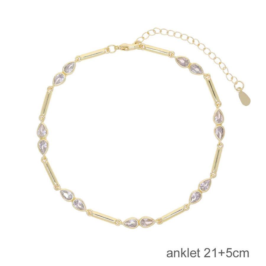 ATJMLADY Fußkettchen, weißer tropfenförmiger Zirkonia, Damen, 21+5cm - Bild 3