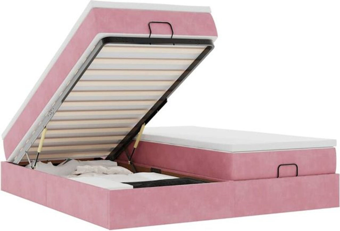 Vidaxl Ottoman Polsterbett mit Matratze aus Samt in Rosa, Modernes Design, B/T: 200 x 200 cm - Bild 1