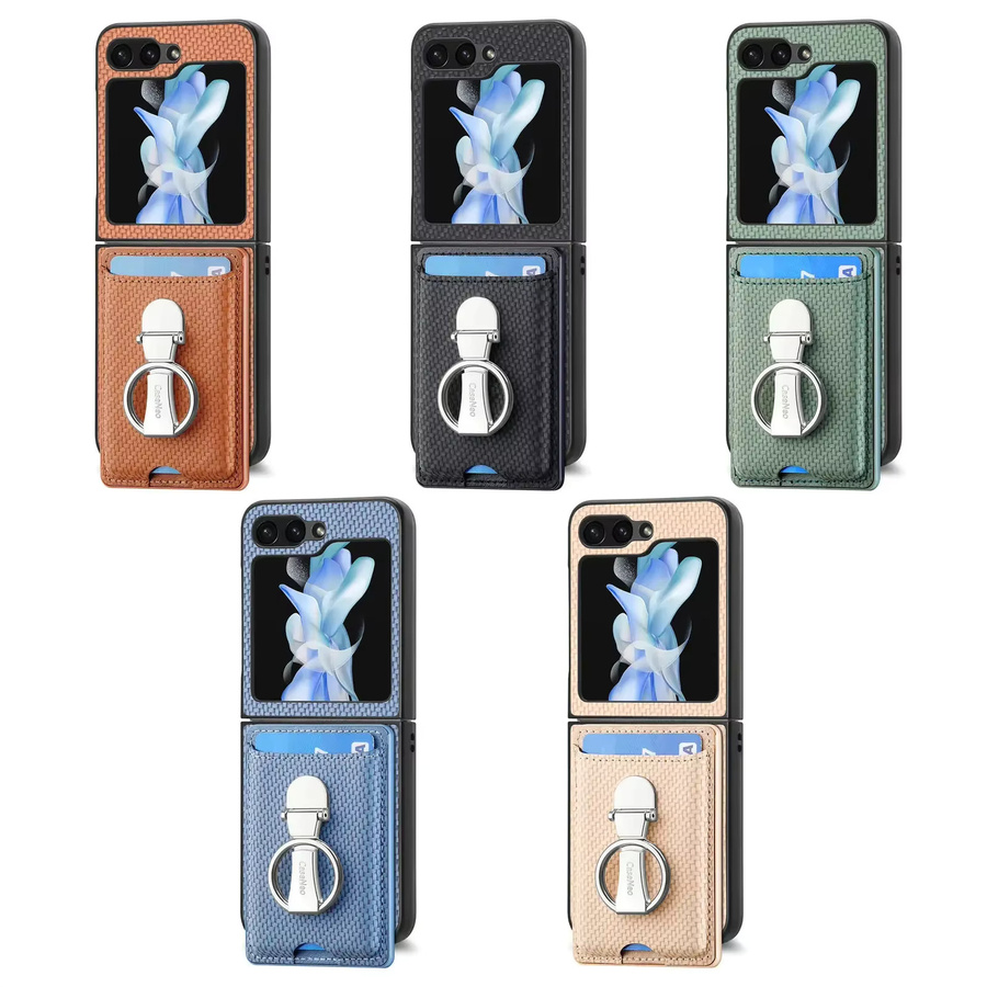 Samsung Galaxy Z Flip 7 6 5 4 3 5G Handyhülle aus PU Leder mit Kartenhalter und Ring in Beige - Bild 6