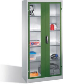 C+P Werkzeugschrank mit Sichtfenster-Drehtüren in Resedagrün und Lichtgrau, 4 Böden, H: 195,0 cm, B: 93,0 cm, T: 50,0 cm - Bild 1